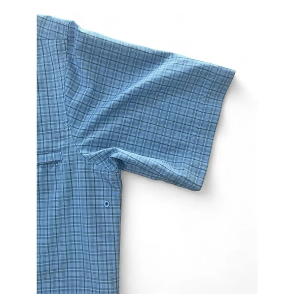 Eddie Bauer Sport Men's Button Down Polo Short Sleeve Blue Plaid Size Medium - Picture 5 of 11